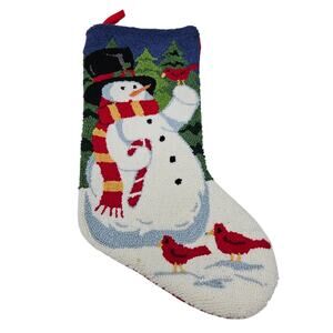 Vintage Y2K Snowman Latch Hook Christmas Stocking Traditional Cottage Cabin